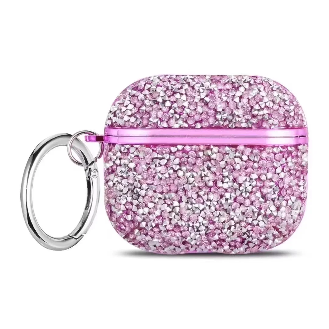 Deluxe Plated Sparkling Diamond Bluetooth Headphone Case with Keychain - Shockproof Earphone Cover