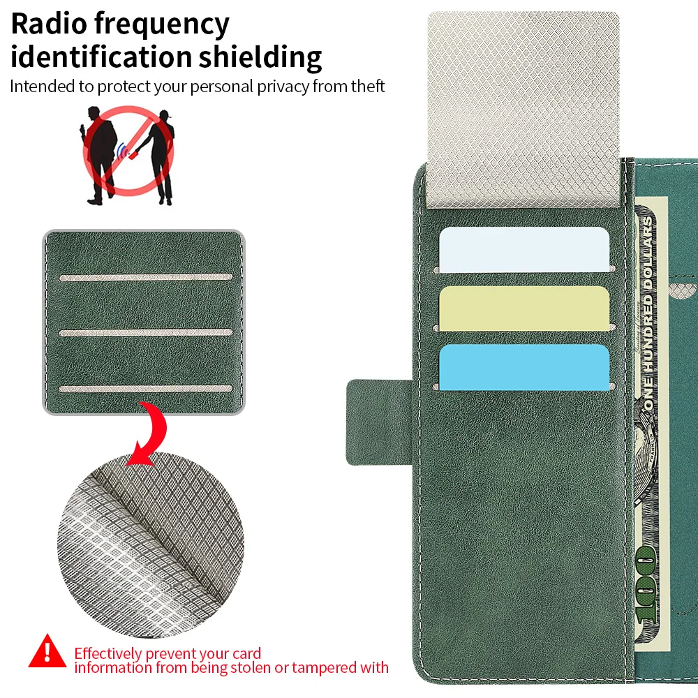 Luxury Business RFID Leather Wallet Case with Electroplated Shell and Wristband Stand Flip Cover