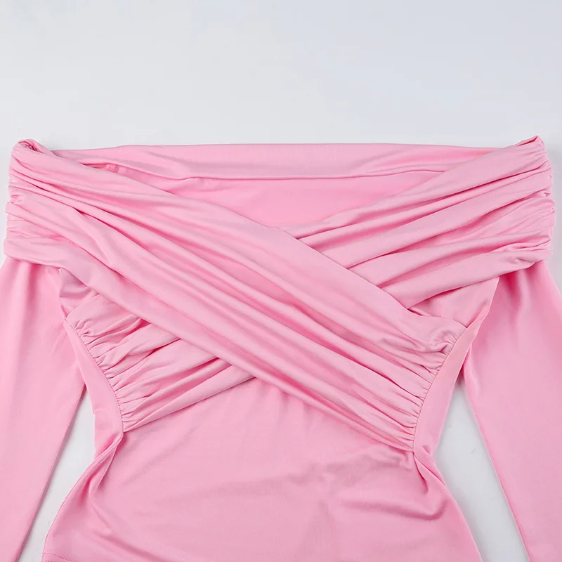 V-Neck Summer Patchwork T-shirt Cropped Top For Women Fashion Mesh Long Sleeve Sexy Off-Shoulder Female Y2k Top Tee 2025