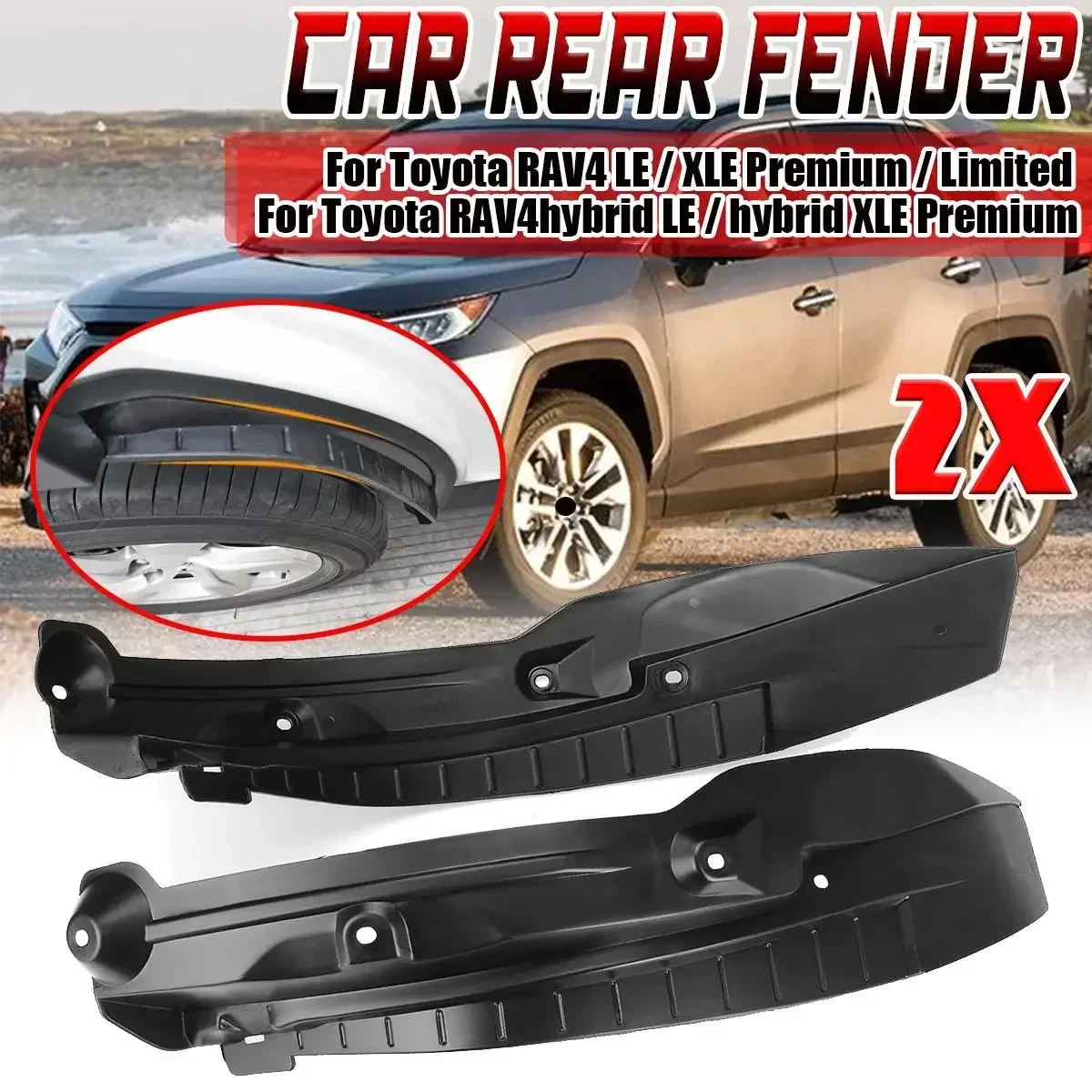 

New 2x Car Rear Fender Mudguard Refit Rear Tire Decoration For Toyota For RAV4 RAV-4 LE SLE Limited 2019-2021 Mudguard Body Kit