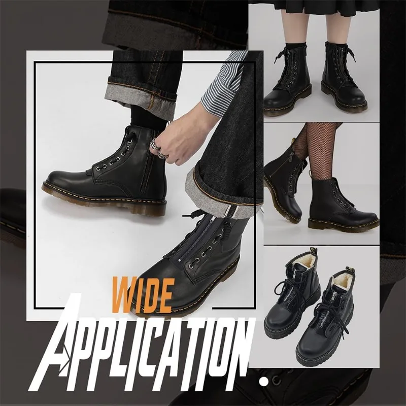 2 Pairs Leather Lace-in Boot Zipper Inserts 6.9 x 2 Inch Eyelets Zipper Boot Laces 10 Holes No Tie Shoe Laces for Adults Men