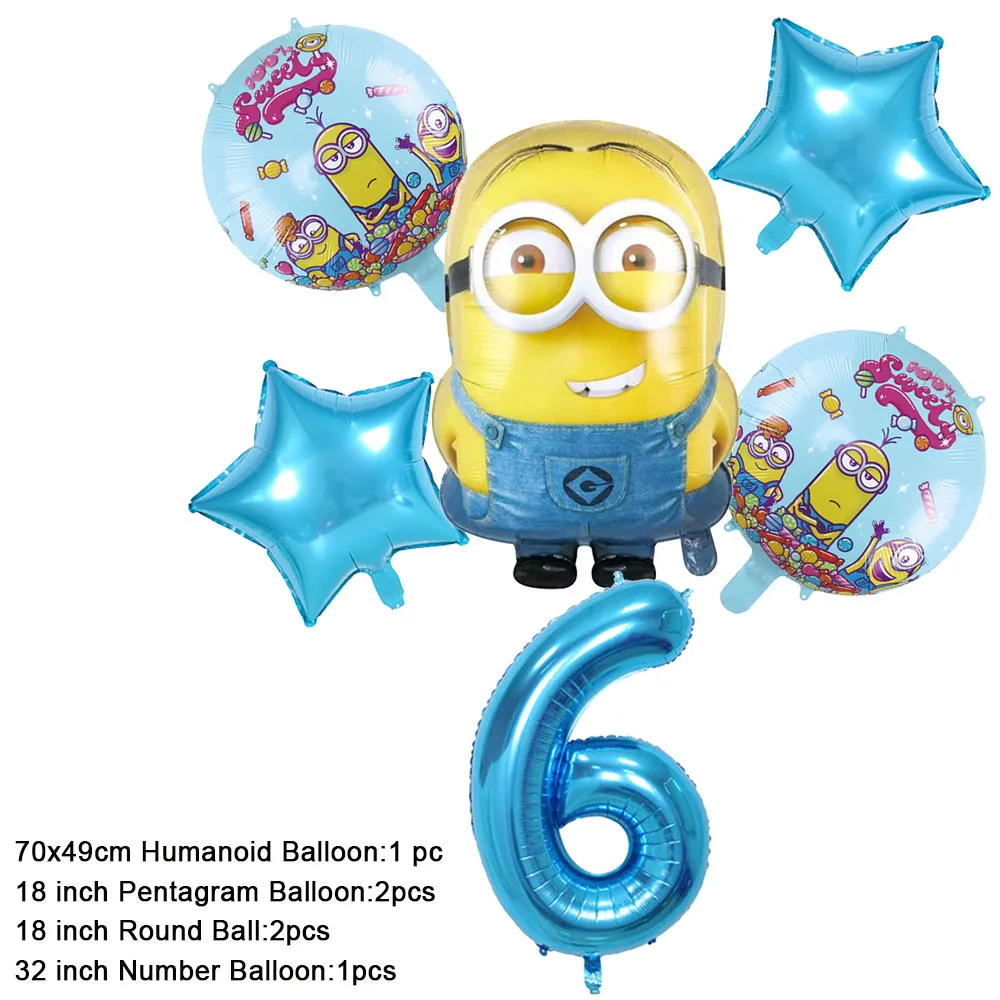 thumbnail image 1 of 2024 Nuevas cápsulas pequeñas de ojos grandes lindas amarillas, suministros de decoración para fiesta de cumpleaños, cubiertos desechables, fondo con globos para bebé, 1 of 5