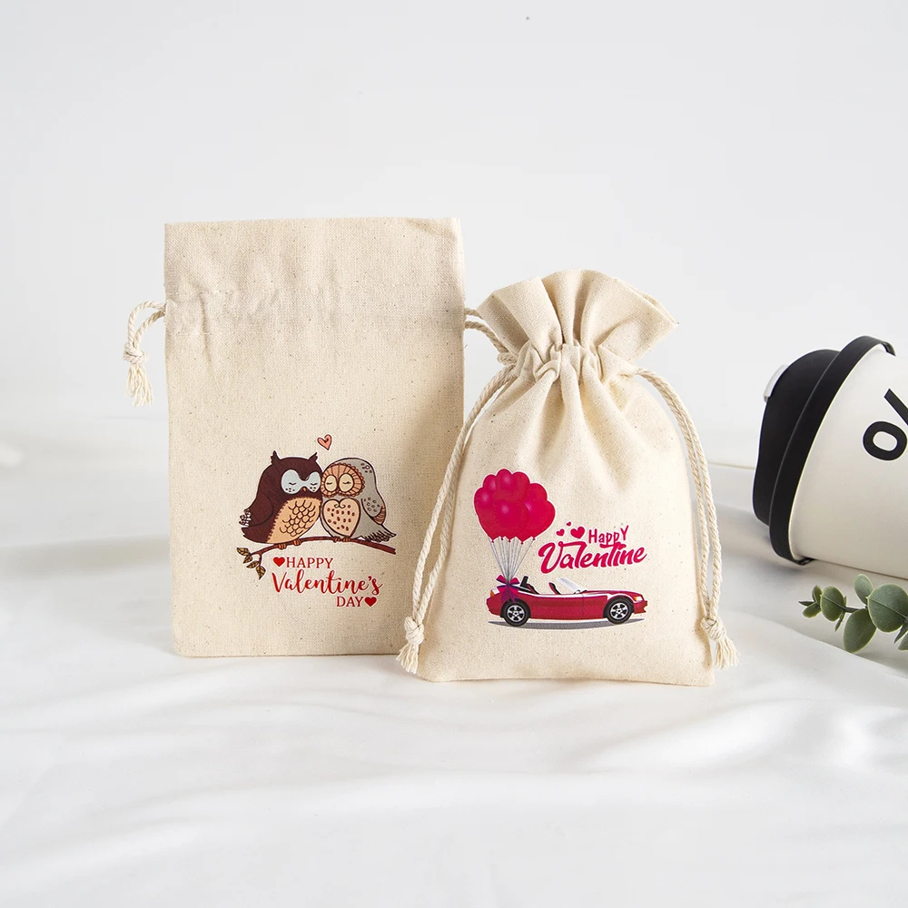 10 Stück Valentinstag Musselin Geschenk Kordelzug Tasche Baumwolle Sackleinen Leinwand Schmuck Verpackung Beutel Süßigkeiten Party Hochzeit Gefälligkeiten Tasche – Detail 12