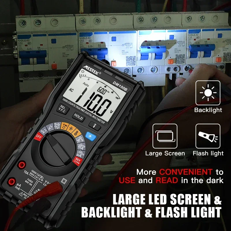 MESTEK DM100B High Accuracy 10000 Counts 1000V AC/ DC Voltage Digital Multimeter Temperature NCV True RMS Smart Multimetro