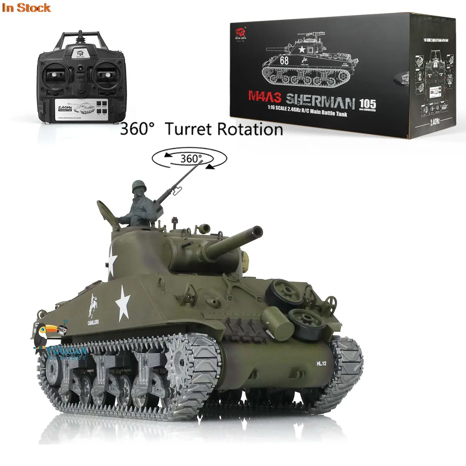 HENG LONG 1/16 RC Tank Customized 7.0 M4A3 Sherman 3898 360° Turret Metal Tracks TH17680-SMT4 2