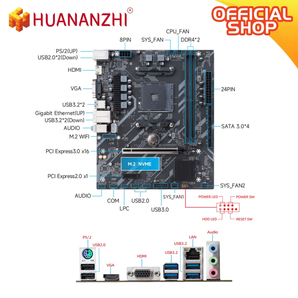 HUANANZHI AMD B450M VH PRO Gaming Motherboard USB3.0 M.2 Nvme