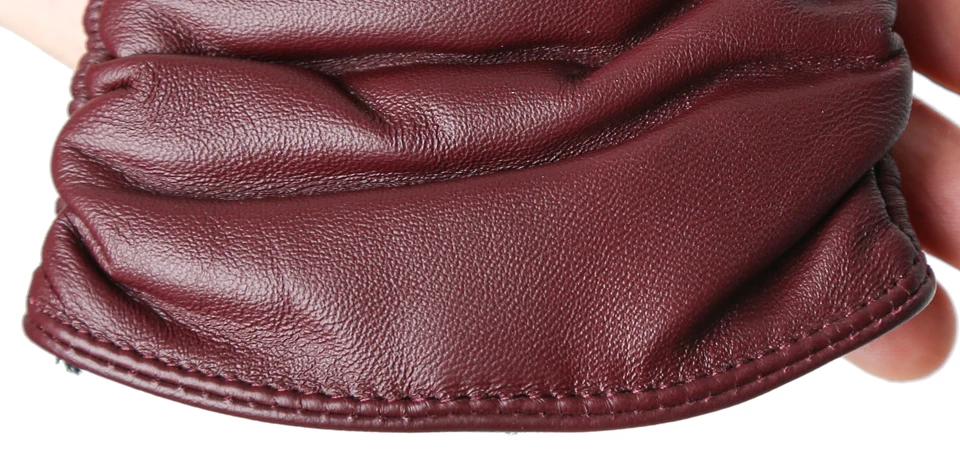 Gants en peau de mouton pour femmes, hiver chaud plus velours court et mince écran tactile couleur de conduite gants en cuir pour femmes de haute qualité-2081