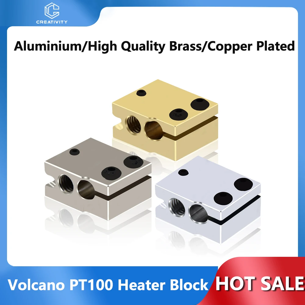 PT100 Volcano Aluminium beheizte Blocksilikonsocken hochwertig plattiertes Kupfer Messing Wärmeblock für PT100 Hotend 3D-Druckerteile