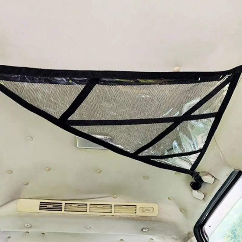 

Car Ceiling Cargo Net Pocket Triangle Car Roof Storage Organizer Strengthen Droop Less Double Layer Car Ceiling Cargo Net Pocket