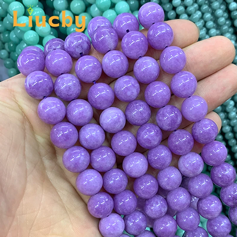 Natürliche hellviolette Jade-Steinperlen, handgefertigt, rund, für Schmuckherstellung, Ringe, DIY-Armbänder, Halsketten, 15' Großhandel 6/8/10/12MM – Detail 3