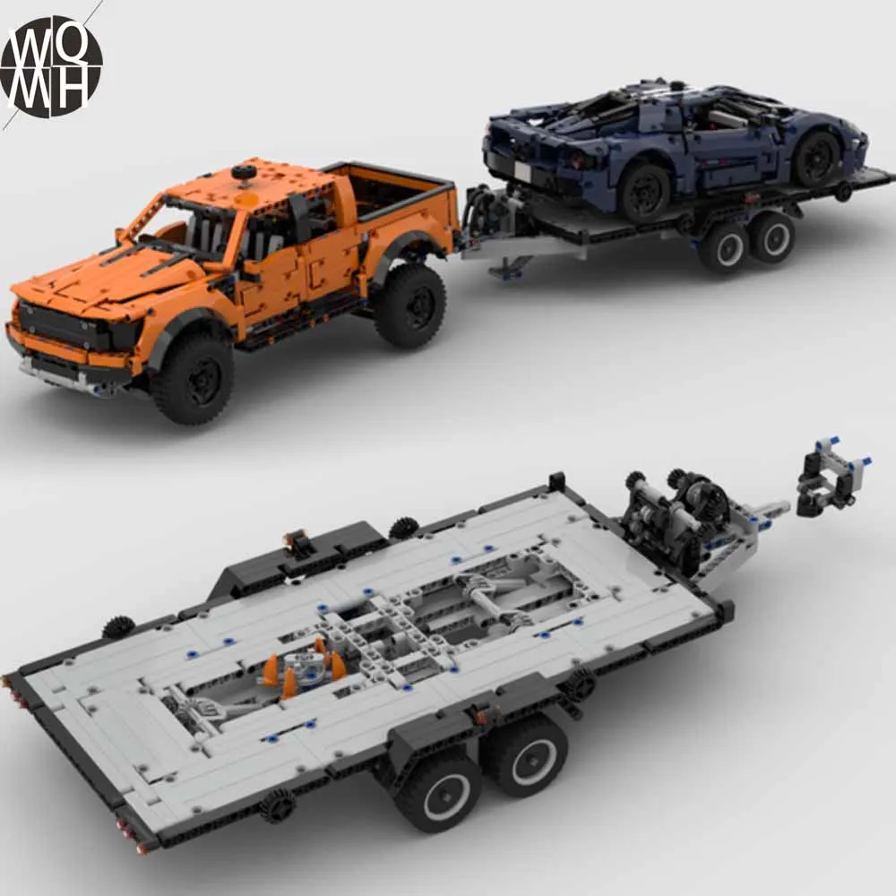 

532PCS Trailer Ford Raptor With The Fordt Trailer Board Car Construction Brick Building Blocks Toys
