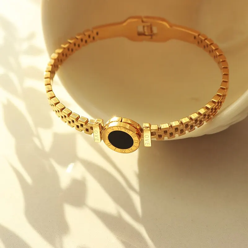 Pulsera de moda para mujer, pulsera de pareja de acero inoxidable acrílico negro, números romanos tallados, regalo para niña, envío gratis