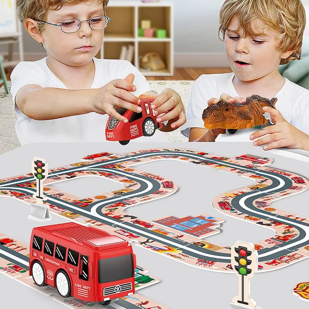 

Fire Protection Puzzles Track Car Set Dinosaur Engineering Car Track Jigsaw Set Car Model Toy Urban City Children's Vehicles Toy