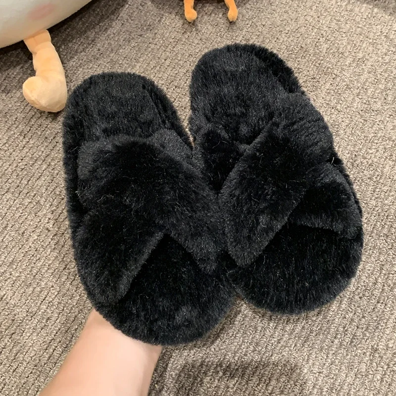 Winter New Kids Open-toe Slippers Solid Color Versatile Girls Home Cotton Shoes Fashion Warm Fluffy Children Fur Slippers Soft