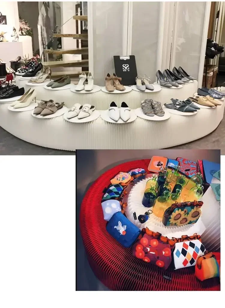 5M New Folding Portable Removable White Organ Paper Display Stand Exhibition Handbag Shoes Pendants Riser Showcase