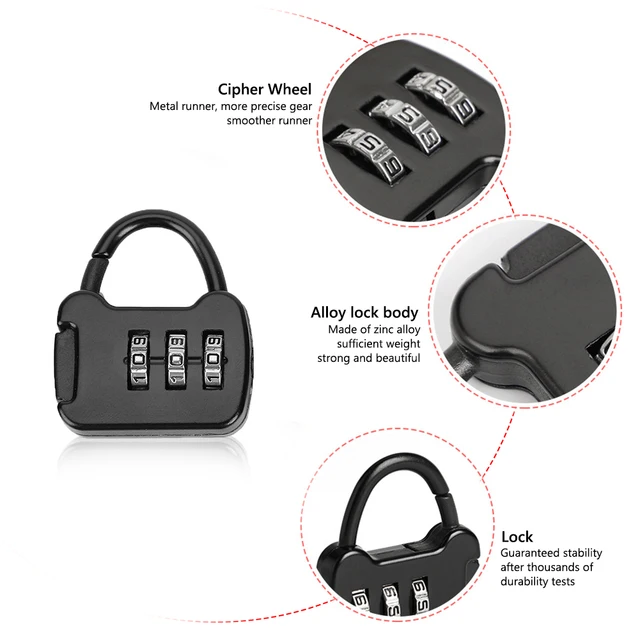 3 Digit Padlock Mini Case Lock Multi-Function Suitcase Lock Metal Luggage Lock Anti-theft with Code for Holiday Travel 5
