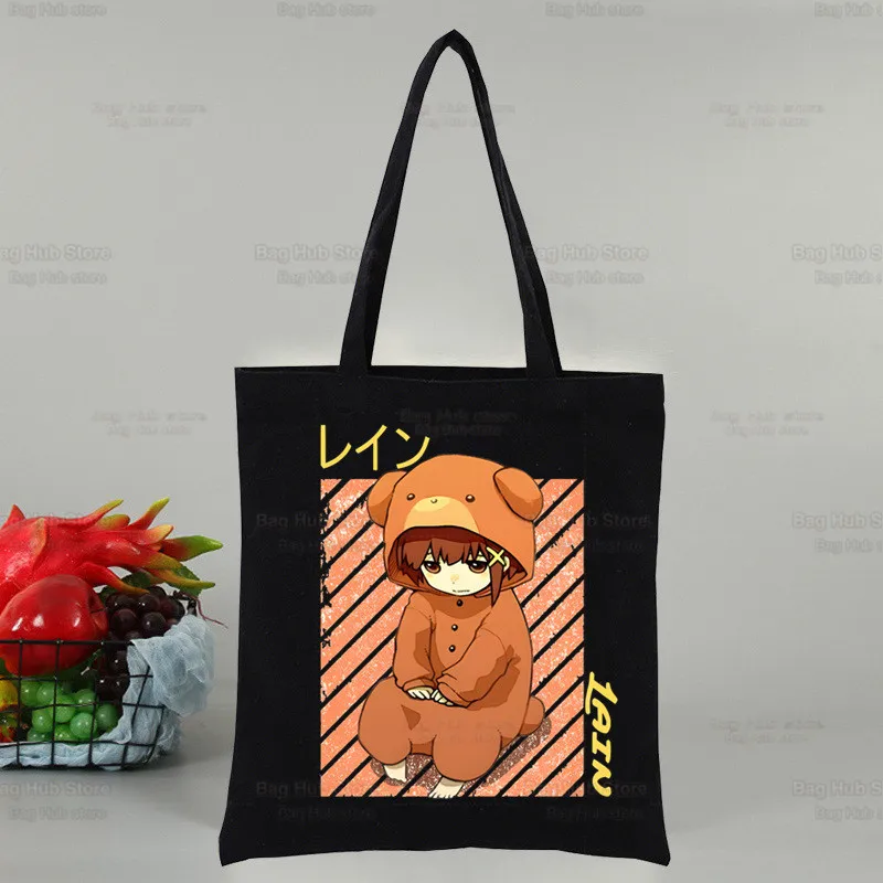 Anime Serial Experiments Lain Shopping Canvas Bag Female Girl Tote Eco Harajuku Shopper Iwakura Manga Shoulder Bags,Drop Ship