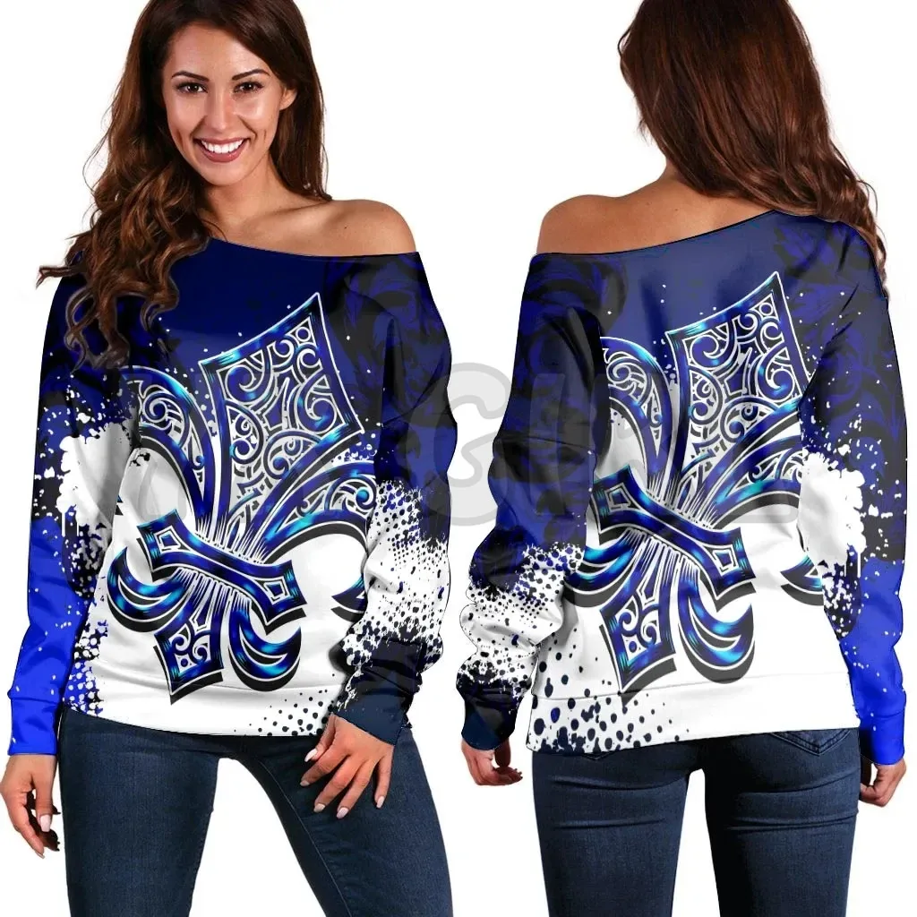YX GIRL Women's Off Shoulder Sweater Canadian Maple Leafs  3D Printed Novelty Women Casual Long Sleeve Sweater Pullover