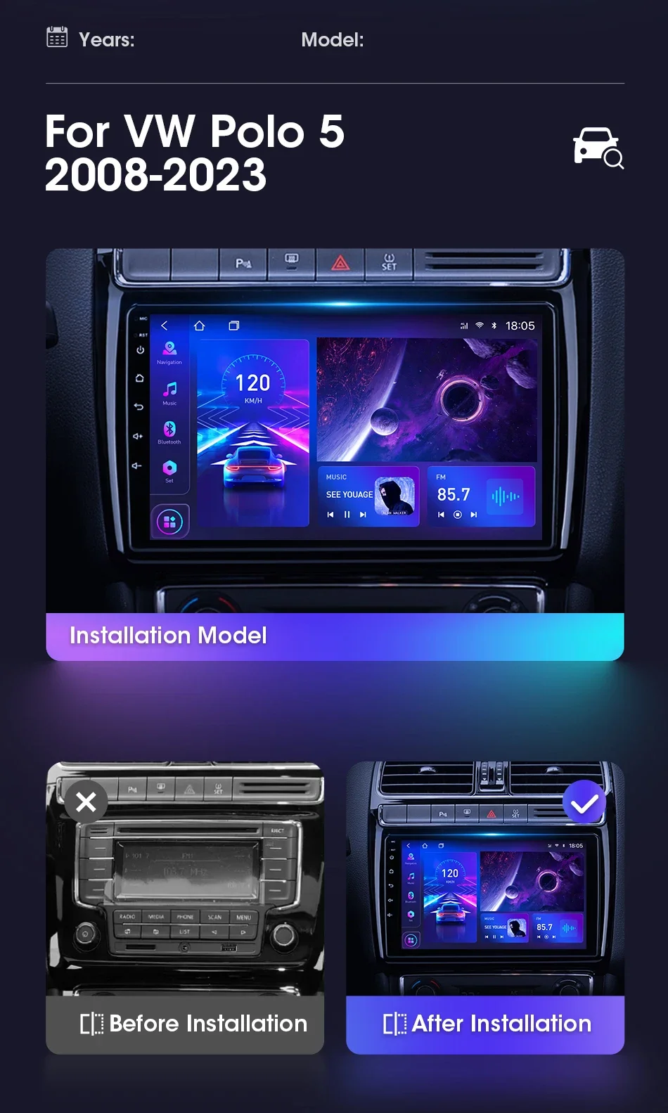 JMCQ-Radio estéreo para coche, reproductor de vídeo multimedia con Android 12, Carplay, Navi, unidad principal EQ, 9 pulgadas, para Volkswagen VW POLO 5 Sedan 2008 - 2023