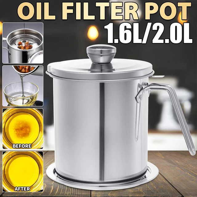 1.6L/2L Stainless Steel Oil Filter Bacon Grease Strainer Tank
