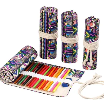 Astuccio per matite arrotolabile in tela da 48 fori Forniture per studenti scolastici Astuccio per penne con pennelli Astucci carini per cancelleria