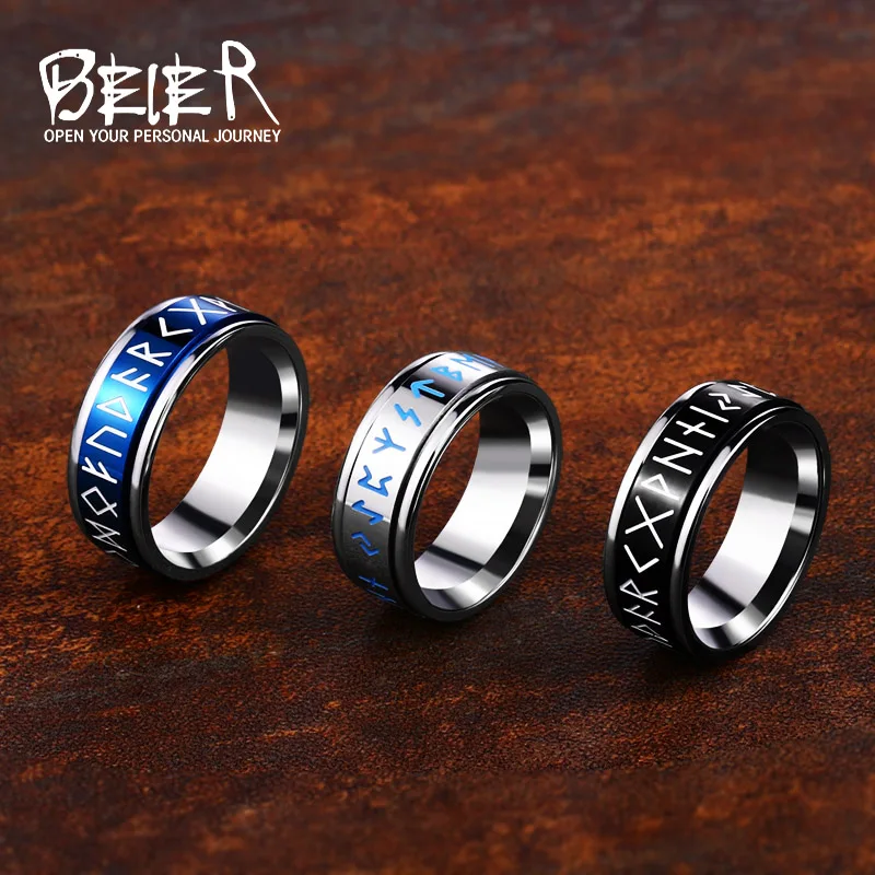 Stainless Steel Vintage Odin Norse Viking Amulet Rune Spinning Men's Ring stainless steel ring,finger ring,fidget spinner ring