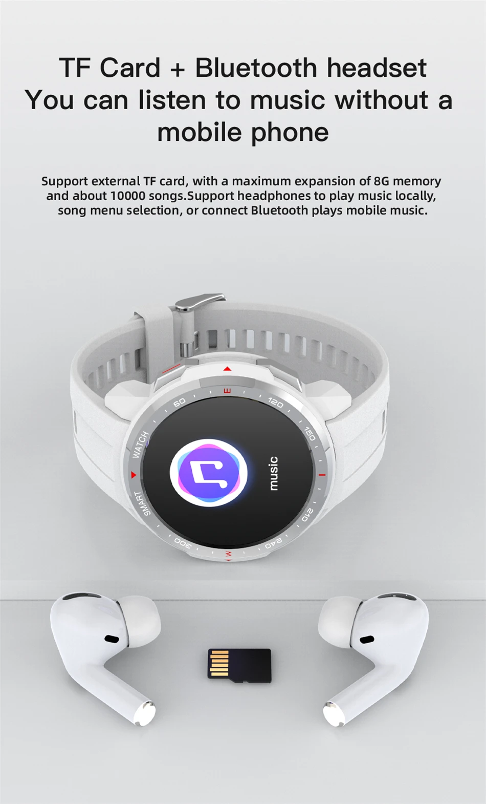 New Local Music 8G Memory smart watch Men Women Bluetooth Call Recording Watches Compass Heart Rate Smart watch For iOS Android