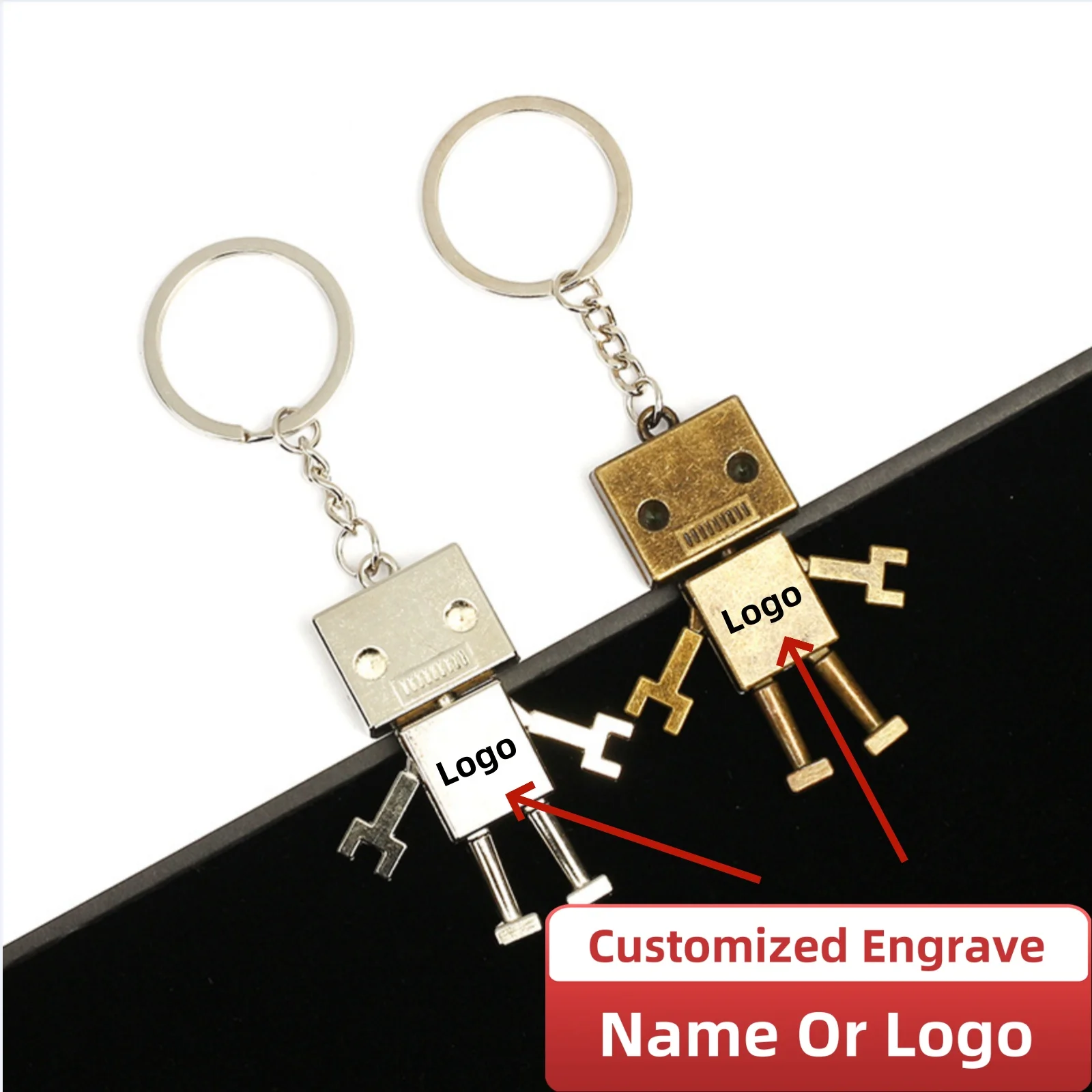 

3D Mini Personalized Custom Stainless Steel Keyring Engraved Name Logo Robot Joint Mobility Keychain Boyfriend Friend Gift