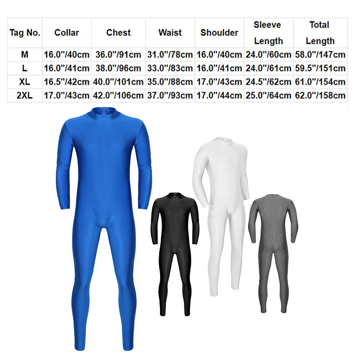 TiaoBug Men One-piece Long Sleeve Skin-Tight Solid Color Ballet