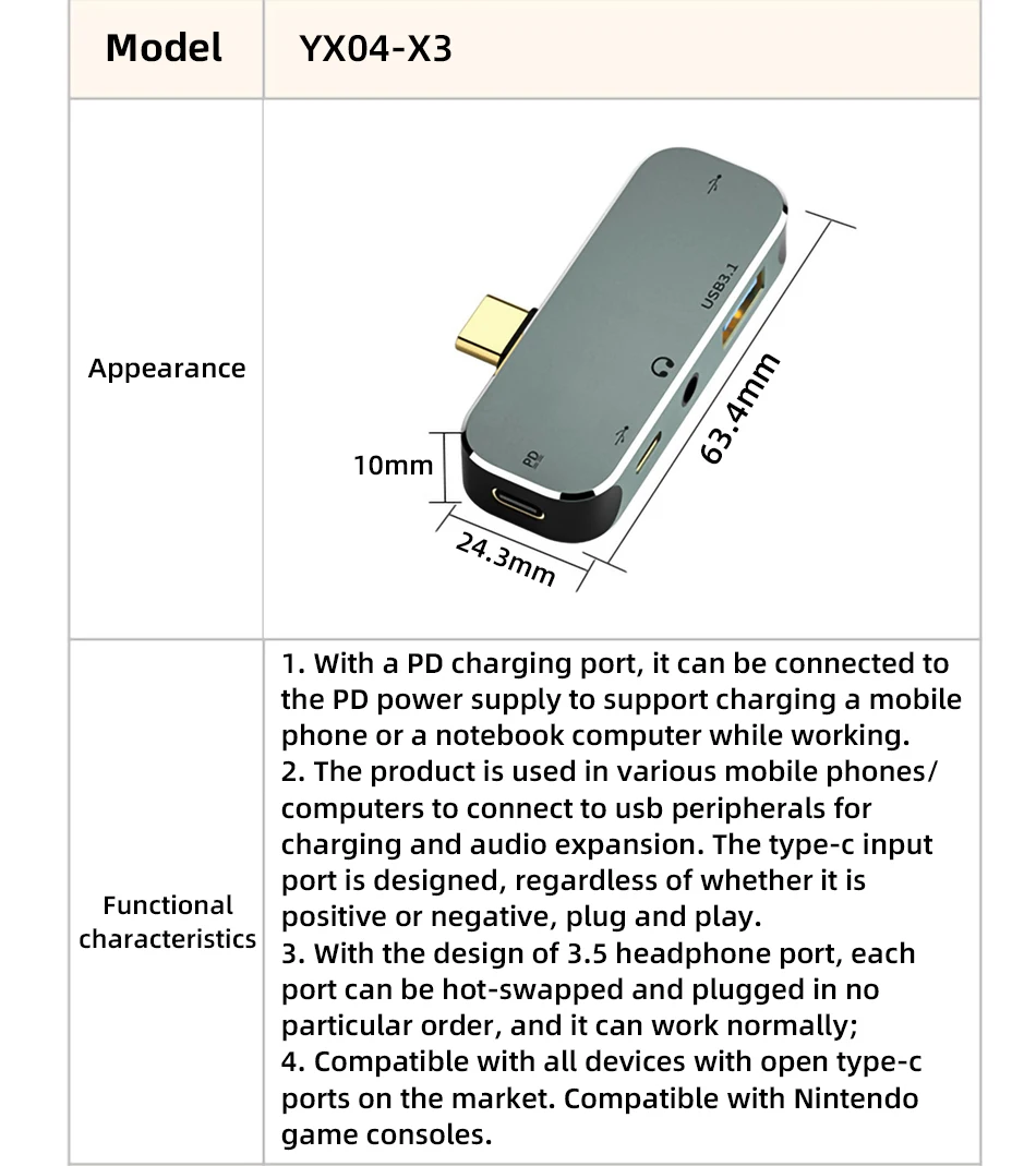 !ACCEZZ 6 in 1 Type C Docking Station USB C HUB Type-C Splitter PD Charge USB 3.1 HDMI-compatible 4K 3.5 Jack For Macbook Laptop type c to iphone converter