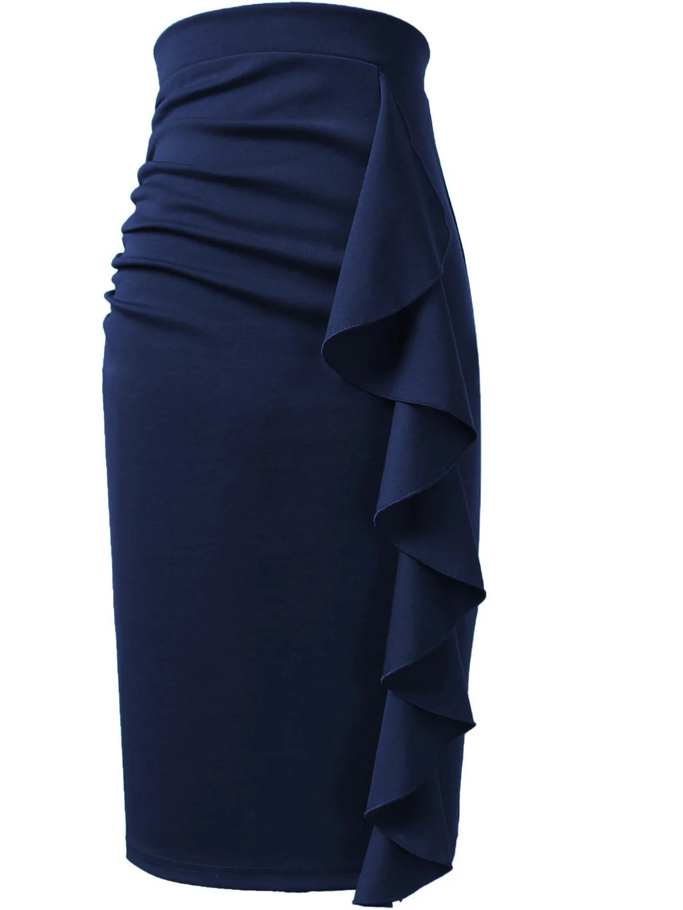 Women's Casual High Waist Skirt for Work Wear Knee Length Skinny Style Ruffle Side Slit Hip Skirt 4