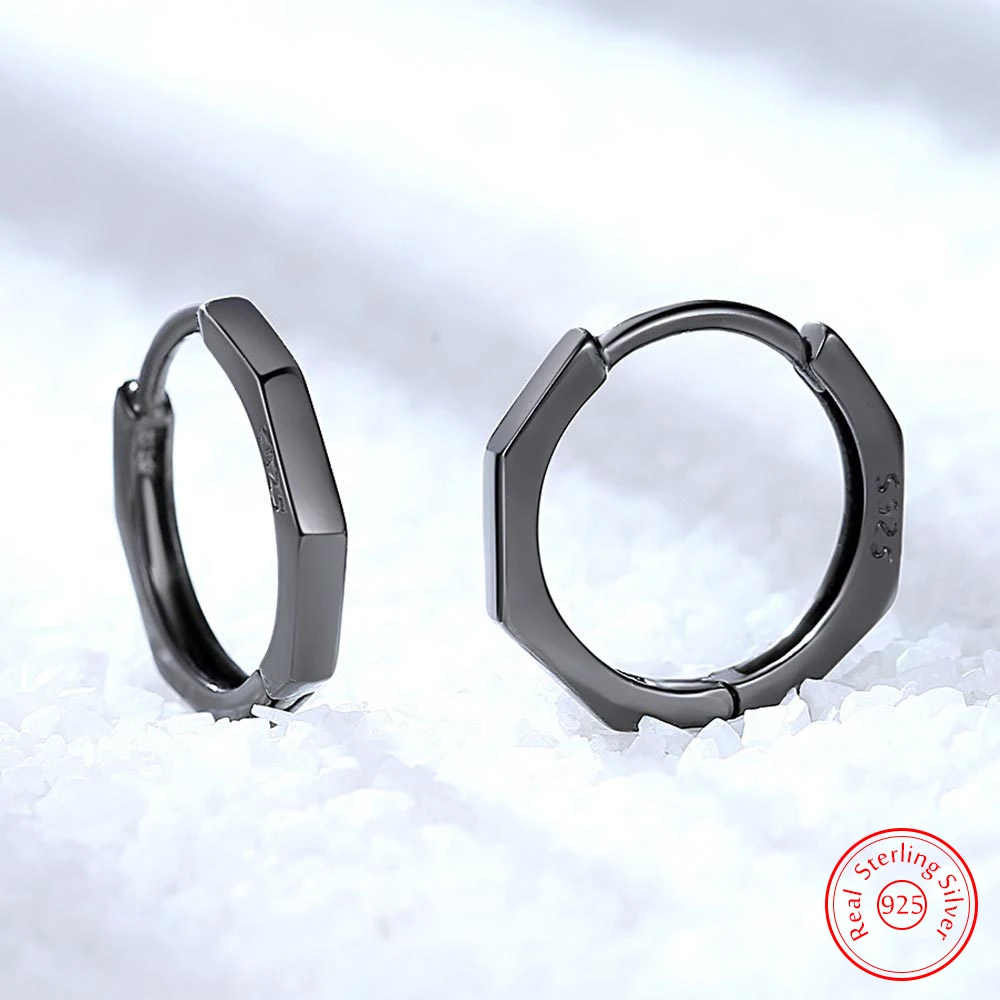 

Real 925 Sterling Silver Fashion Jewelry Geometric Round Hoop Earrings For Women New XY0110