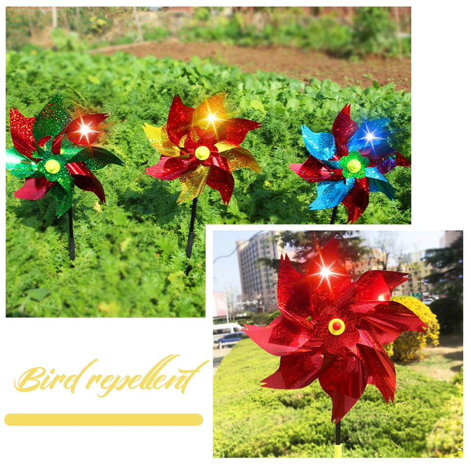 Mulini Vento Deterrenti Uccelli - 8 Foglie Riflettenti | Decorazione Giardino Anti-Volatili | Kit Fai Da Te