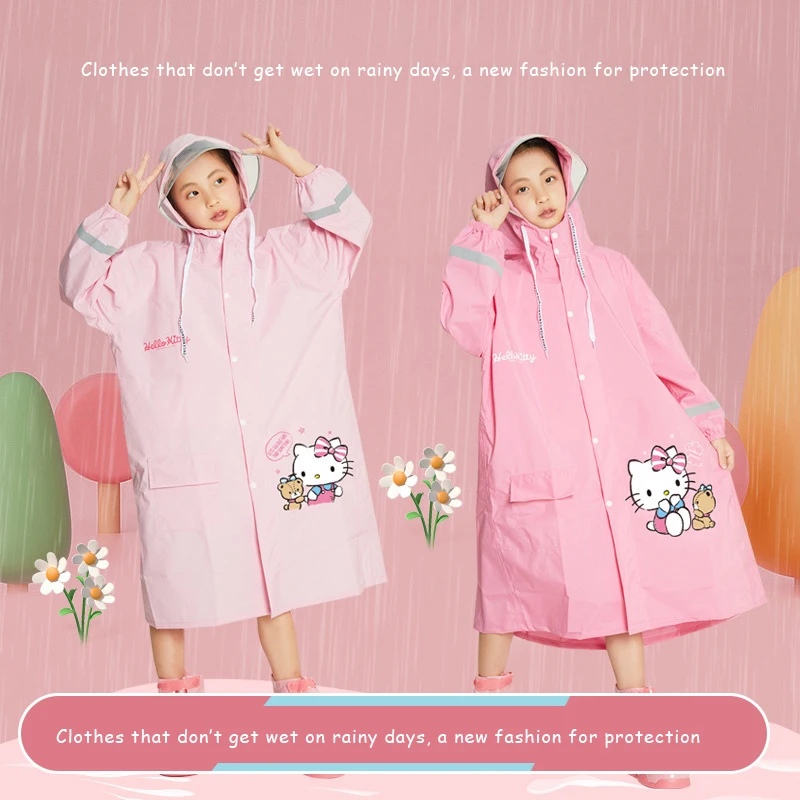 

Big Brim Kuromi Child Raincoat Sanrioed Student Boy Girl Anime Big Bag Seat Poncho Kawaii Cartoon Thicken Lengthen Water Proof