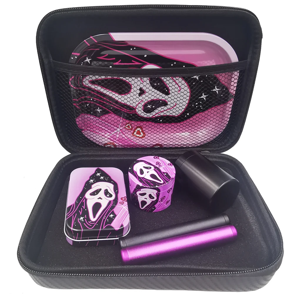 Ghost 50MM Metal 4 Layer Herb Grinder Set with Tray and Tubes