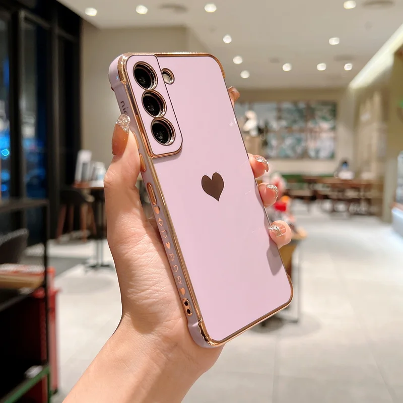 Elegant Love Heart Side Pattern Phone Case with Luxury Plating Design