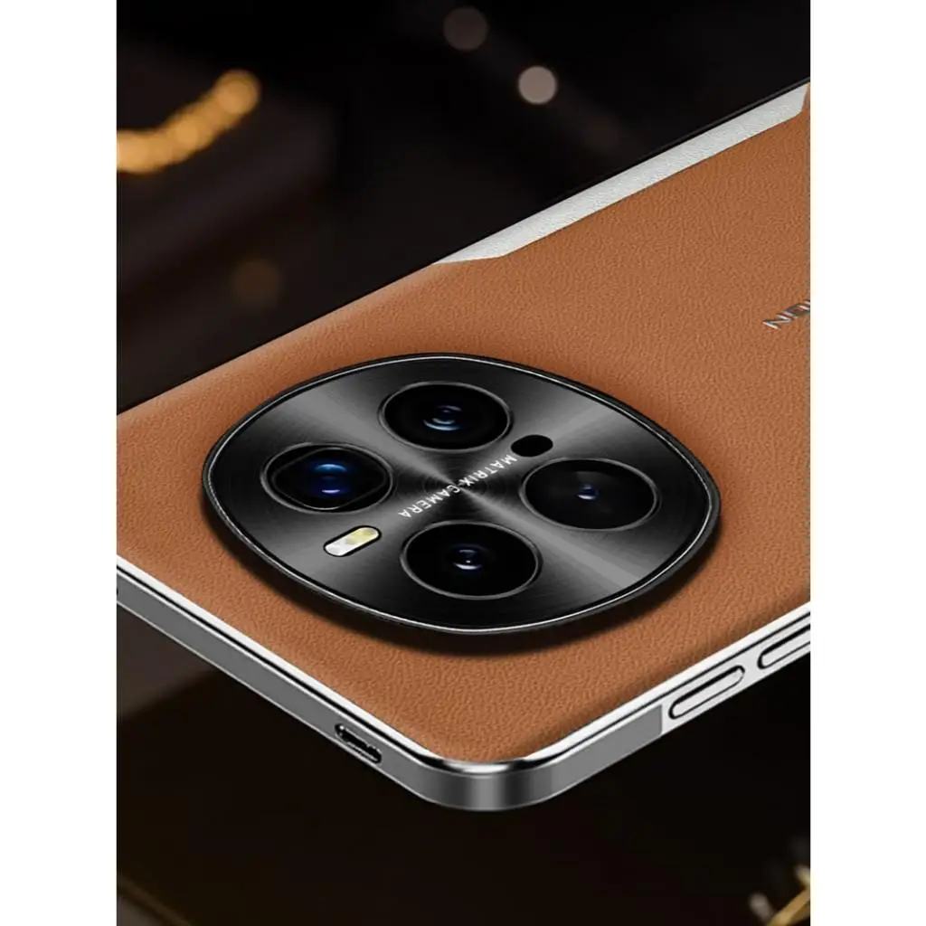 Color-Blocked Leather Shockproof Case with Ultra Metal Camera Protection