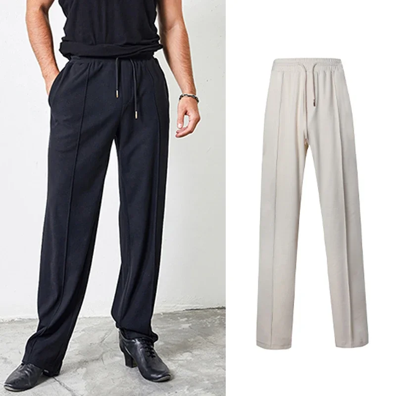 

New Loose Latin Dance Pants Men Elastic Waist Black/White Cha Cha Trousers Ballroom Dance Practice Performance Clothes DNV16448