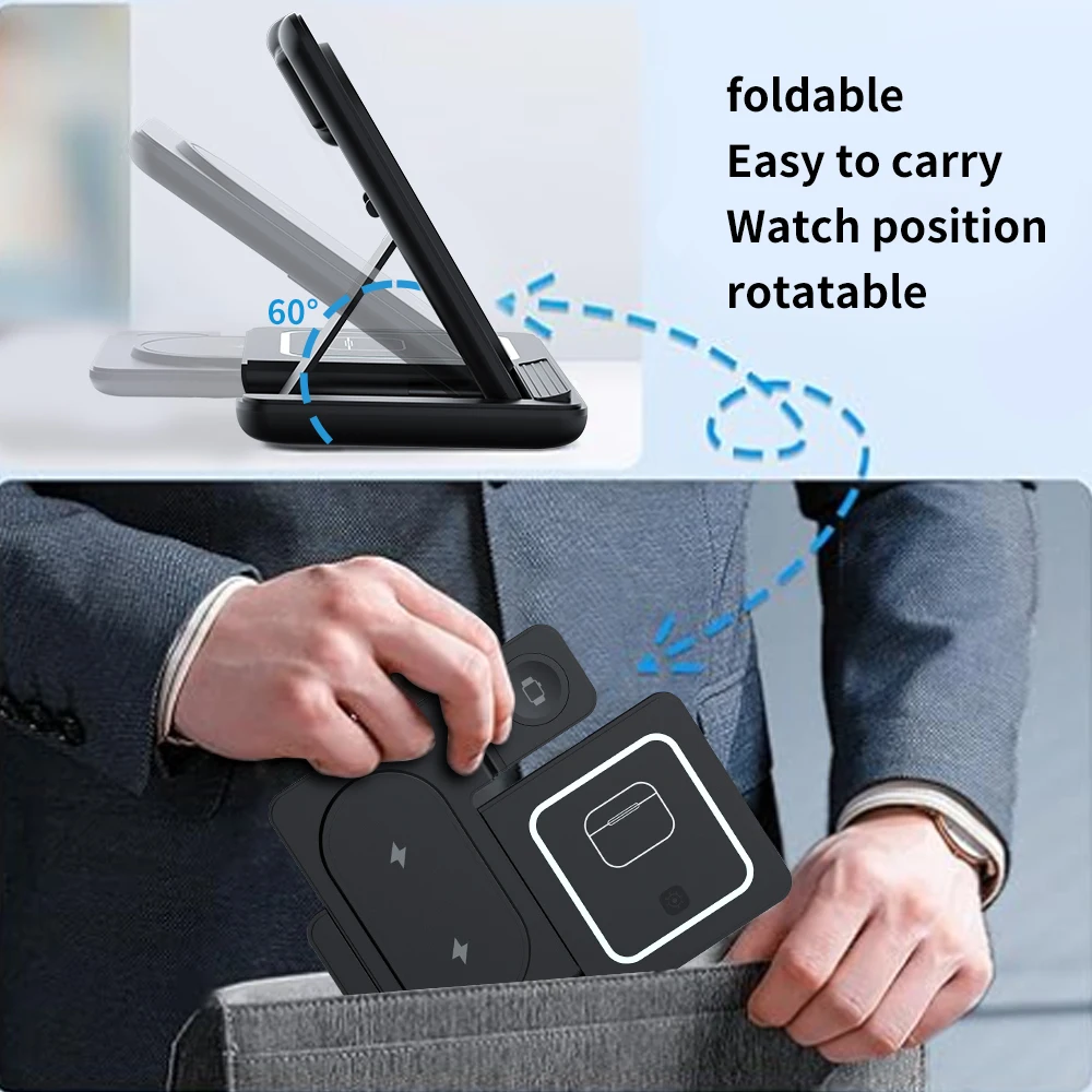 LED Wireless Charger Foldable Phone Stand For Samsung S25 S24 S23 Galaxy Watch 2-8 Active 2 Buds Pro Fast Charging Station