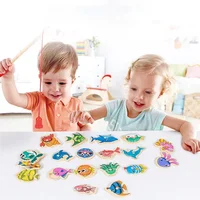 Wooden Magnetic Fshing Toy Marine Life Cognition Fish Rod Toys Children Early Educational Parent-child Interactive Board Game 1