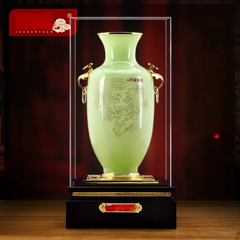 안전한 Ruyi 유약 옥 꽃병 장식 거실 입구 와인 캐비닛 장식 고급 우아한 집들이 선물