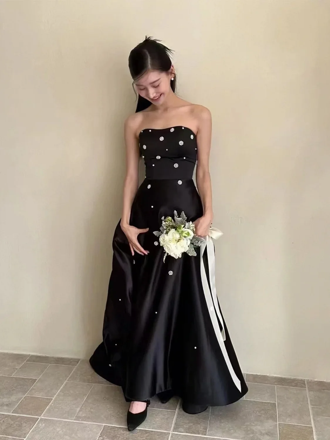 blue dress for baby girl Tea-Length Ruched Semi-Formal Party Dress: Amoris BD7027 Black / 2XSmall main image 0