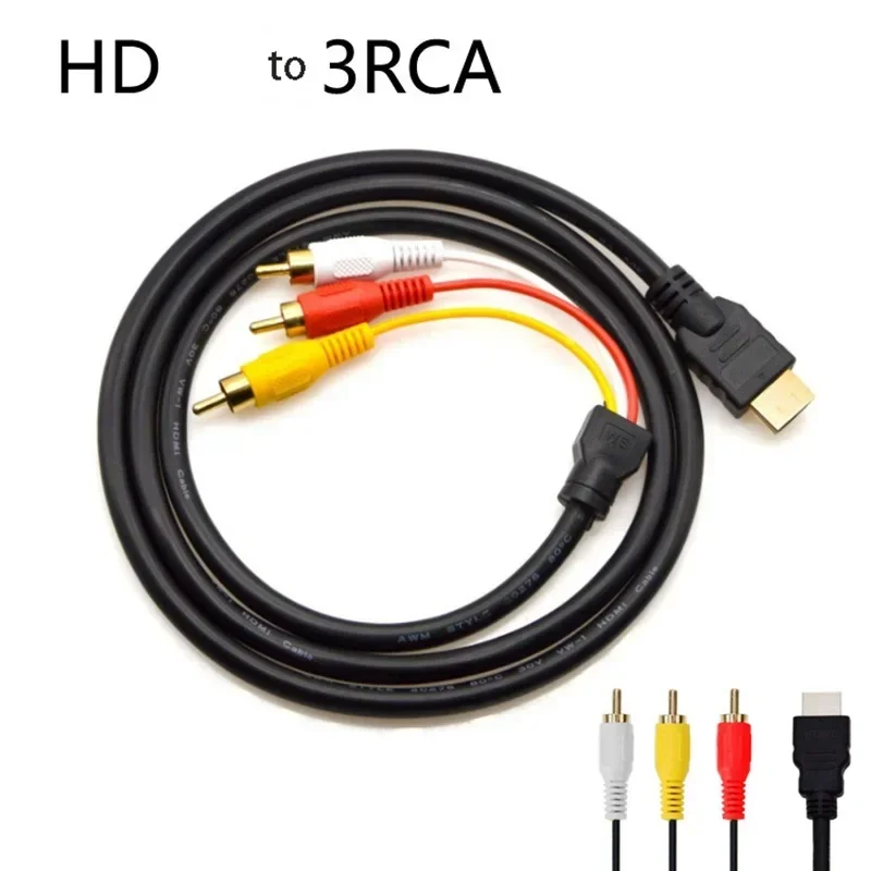 HDMI-compatible to 3RCA Cable 1.5M HDMI 1.4 to AV Cord HD Audio Video Wire