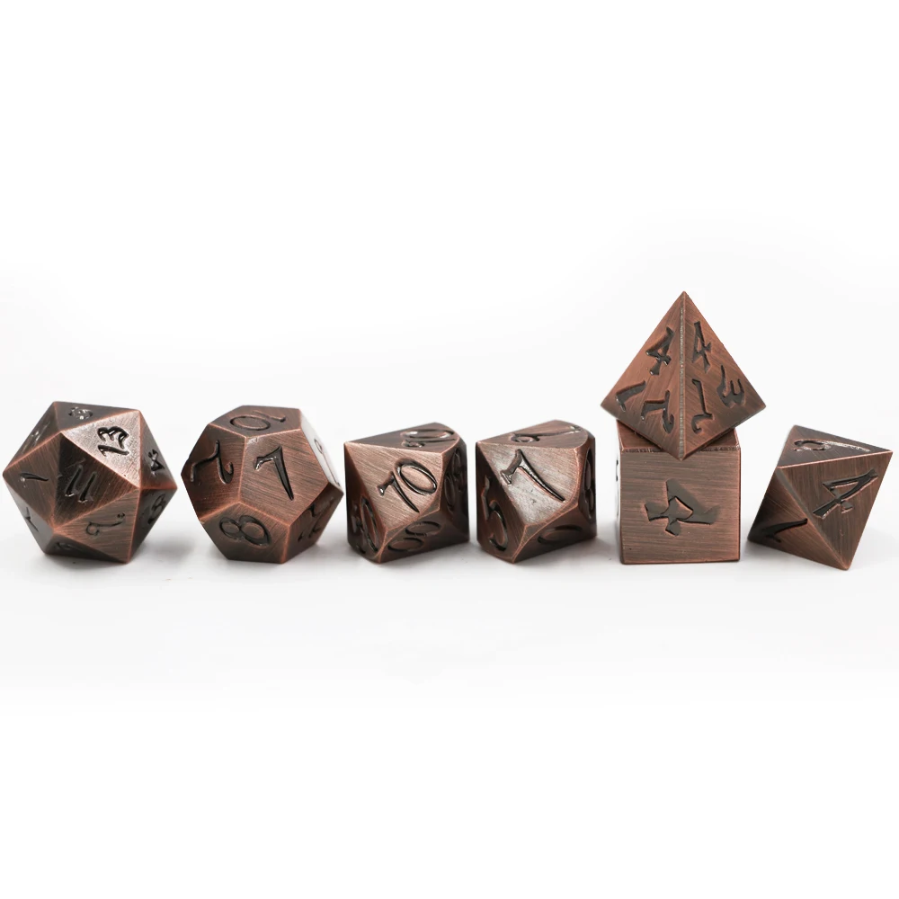 IMDG 7pcs/set Creative RPG Game Dice Polyhedron Metal Dice DND Large Font Ancient Bronze Color Digital Game