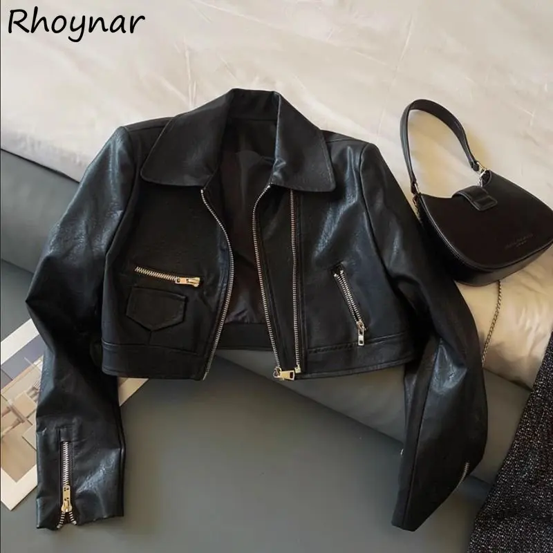 

PU Leather Jackets Women Cropped Cool Moto&Biker Style Mature Streetwear Hip Hop Ulzzang Ins Vintage Personality American Trendy
