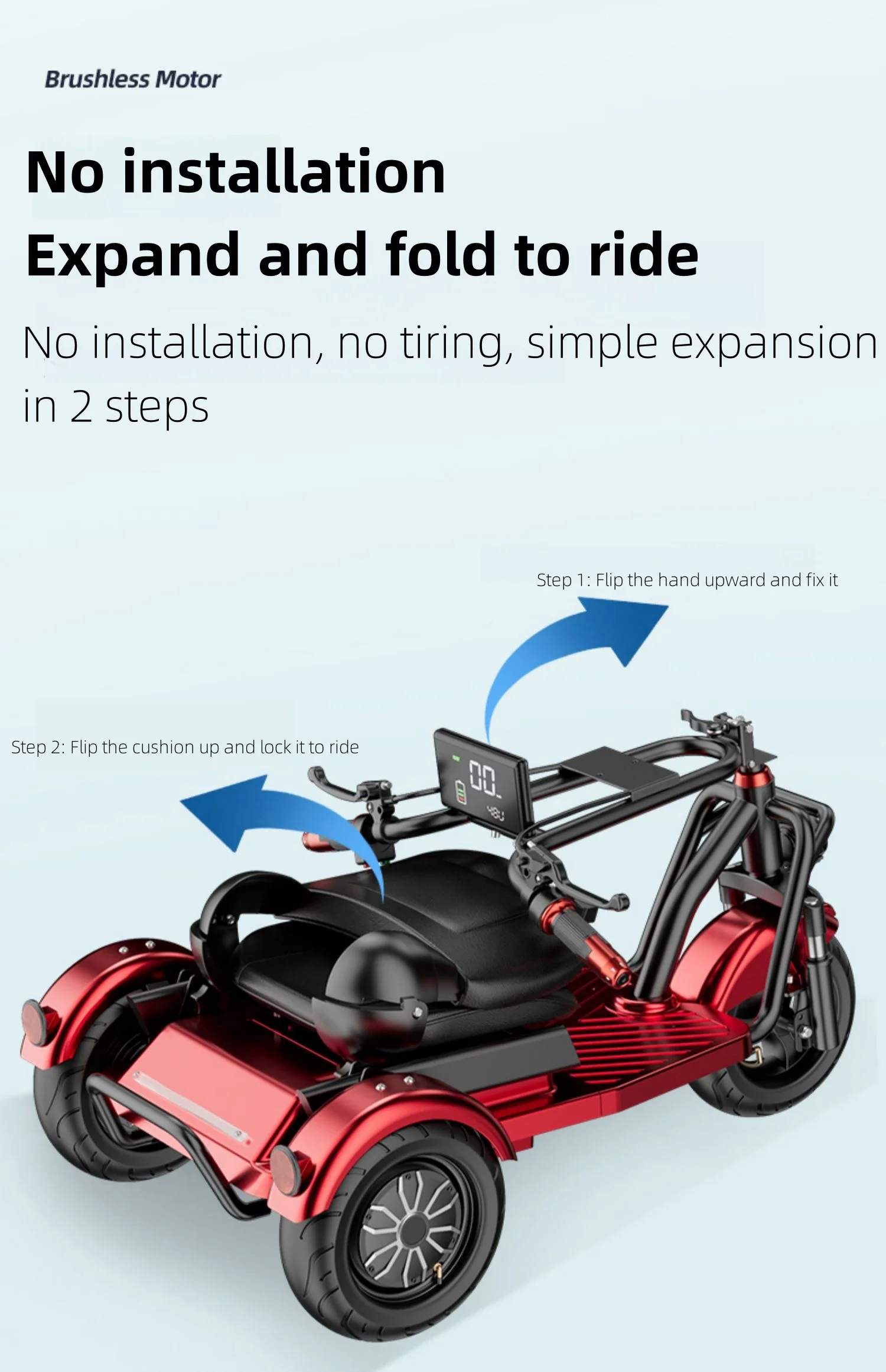 Elderly scooter electric tricycle 2000w motor 48v30ah foldable battery car detachable battery adult small electric car household