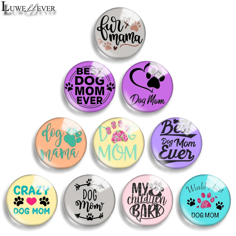 

12mm 14mm 20mm 25mm 30mm 40mm 867 Dog Mom Mix Round Glass Cabochon Jewelry Finding 18mm Snap Button Charm Bracelet