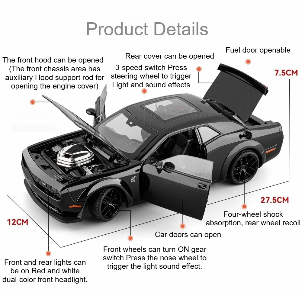 1:18 헬캣 720S 장난감 모형 슈퍼카 합금 다이캐스트 도어 개폐 가능 전륜 조향 충격 흡수 스포츠카 전시 모형