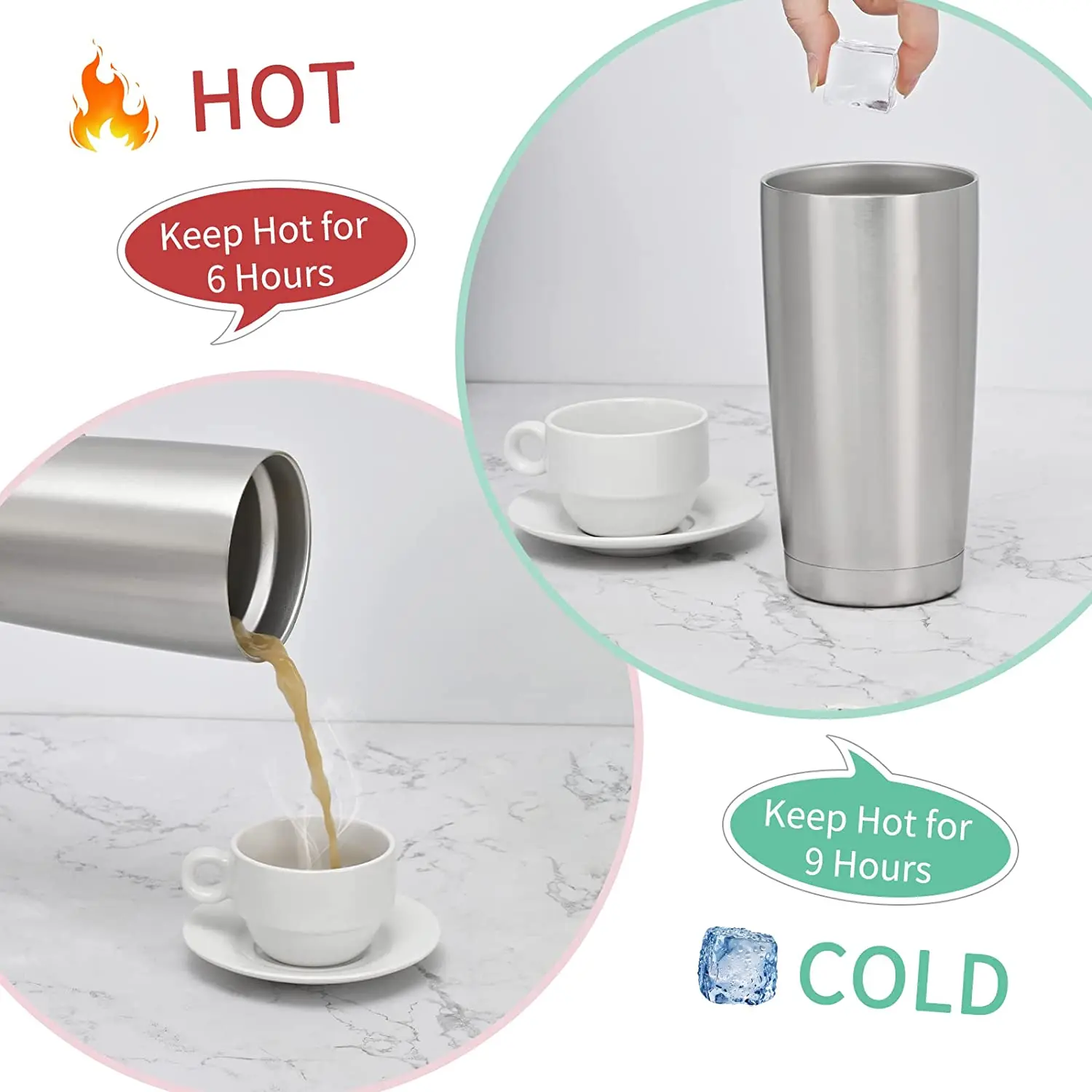 DOMICARE 20 oz Tumbler met deksel roestvrijstalen