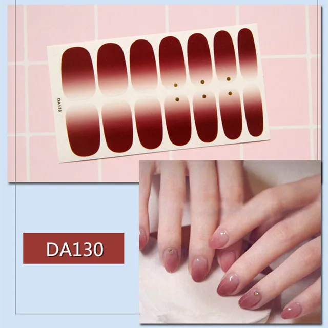 14tips/sheet Nail Wraps Polish Decals Strips Golden Glitter 3D Adhesive Full Nail Art Stickers Manicure Kits Drop Shipping DA130